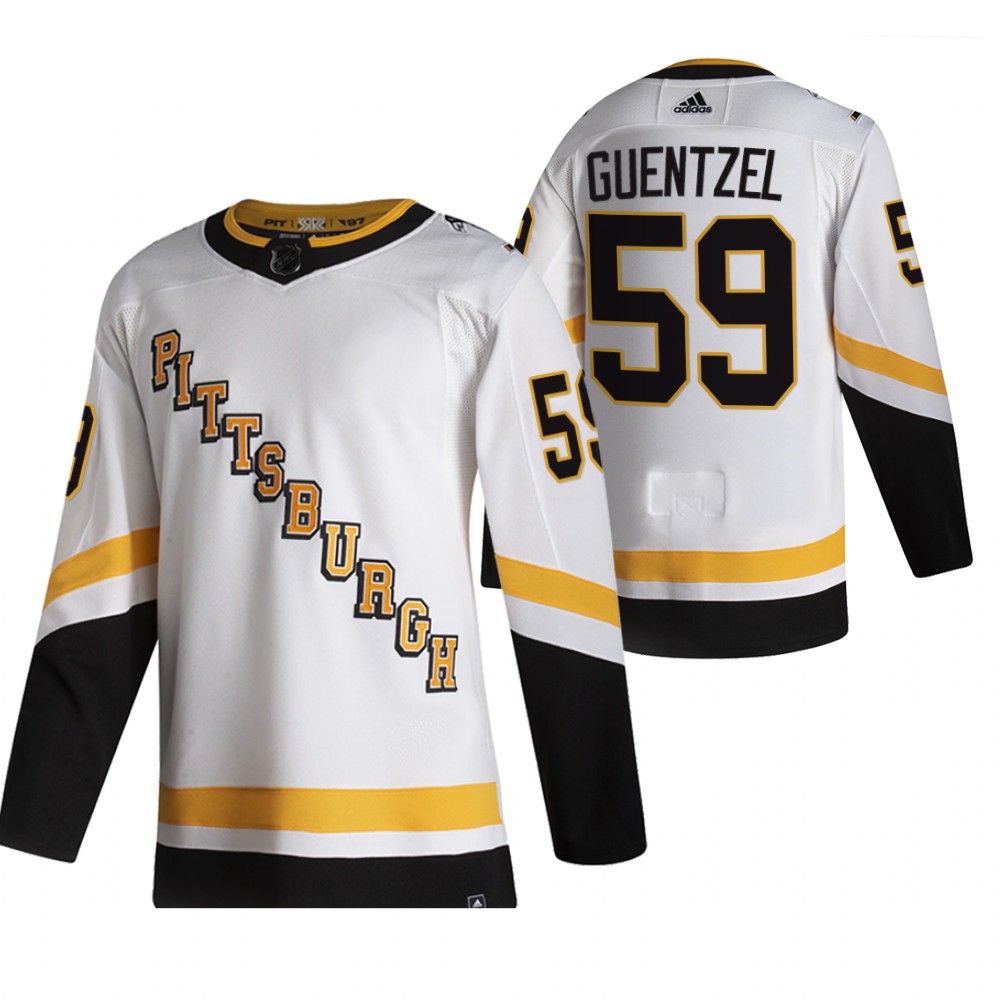 Cheap 2021 Adidias Pittsburgh Penguins 59 Jake Guentzel White Men Reverse Retro Alternate NHL Jersey